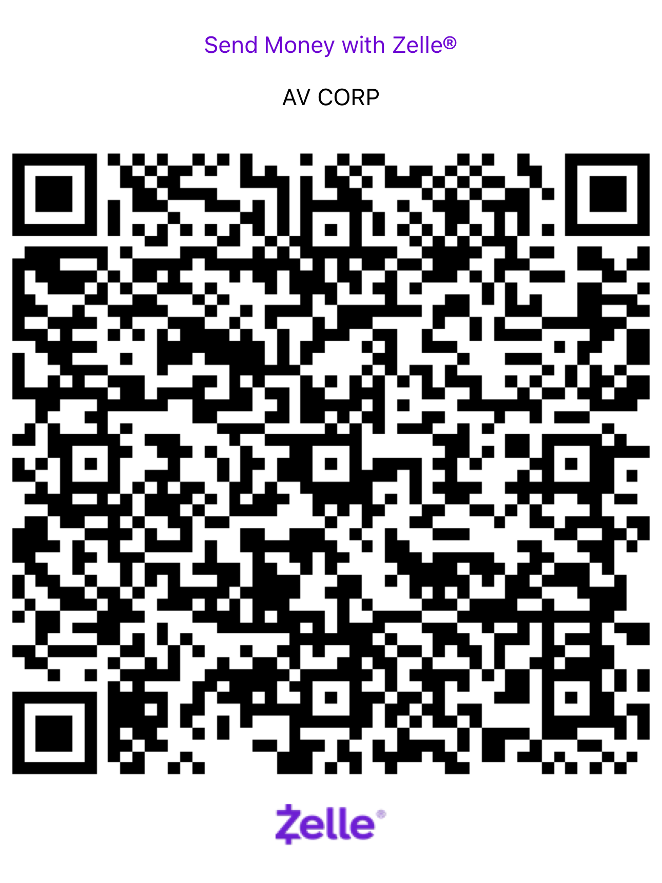 Zelle QR code for AV CORP